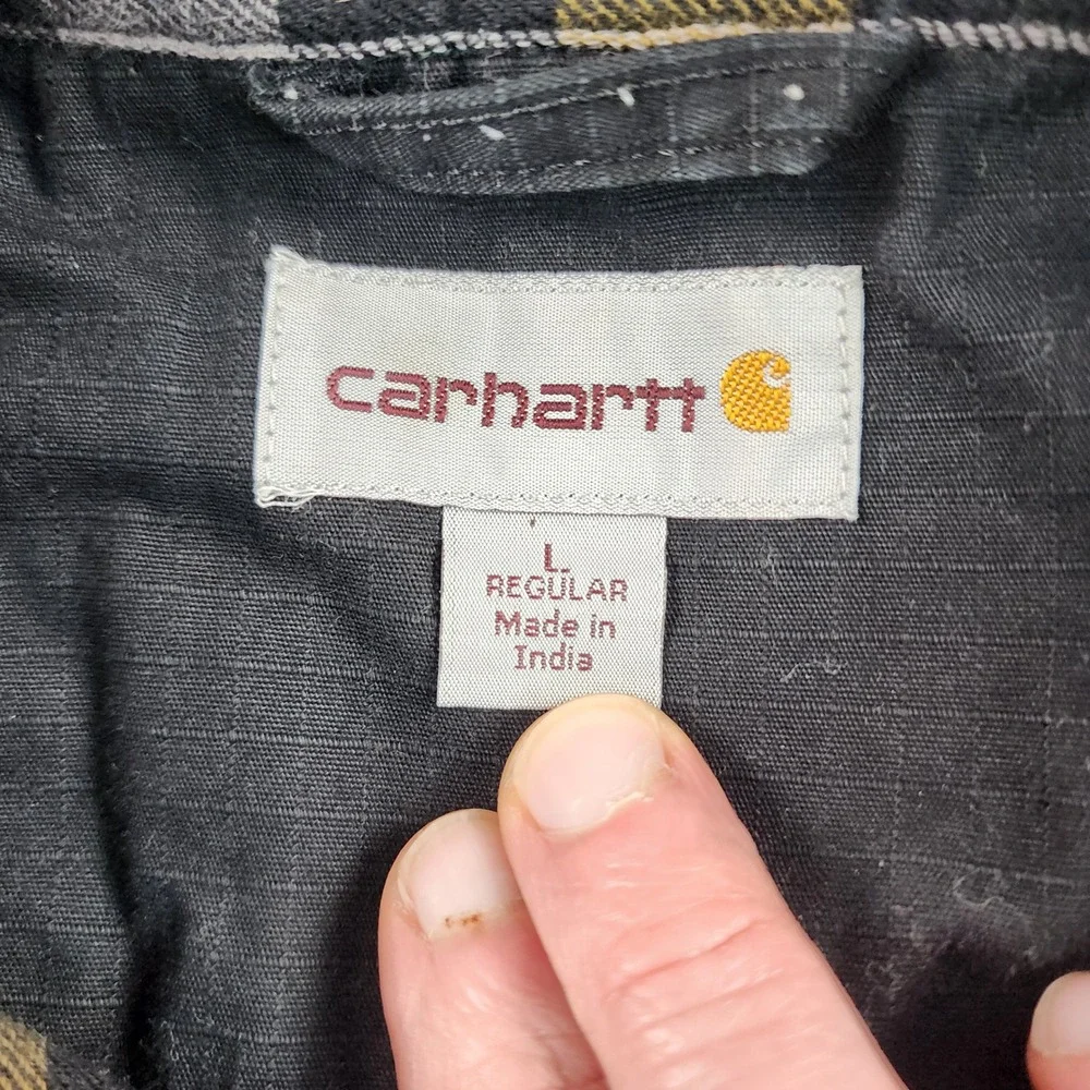 Carhartt Ripstop Solid Shirt Jac Men's Large Black Flannel Lined Work Jacket